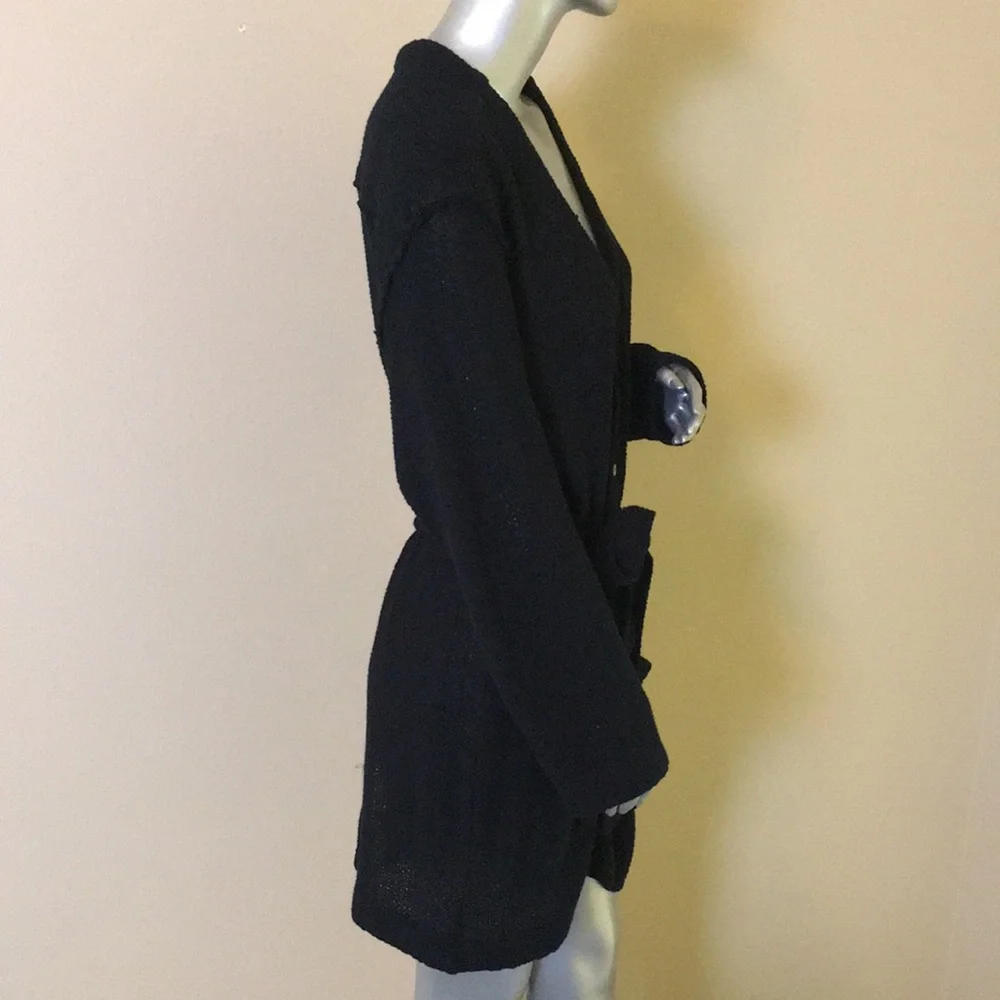 FREE PEOPLE BEACH | Black Cotton Belted Duster Cardigan Sweater
